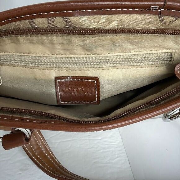 XOXO Tan  w/ Brown Strap Signature Small Shoulder Bag Purse Lined Zip Pocket - Picture 4 of 9